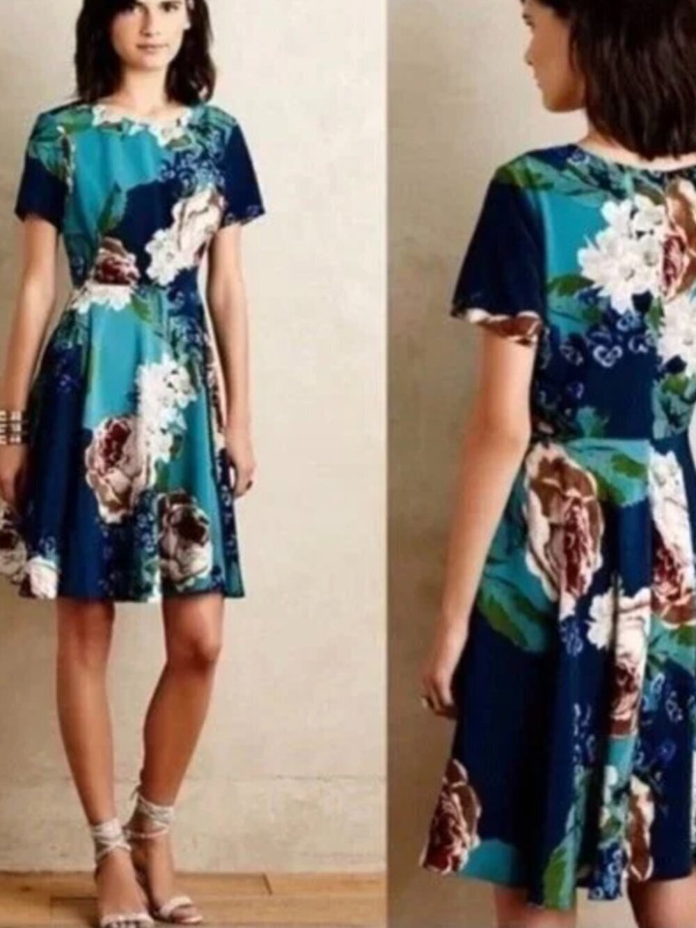 Anthropologie Paeonia Bold Floral Dress Corey Lynn Calter Sz 4 fit & flare Silky